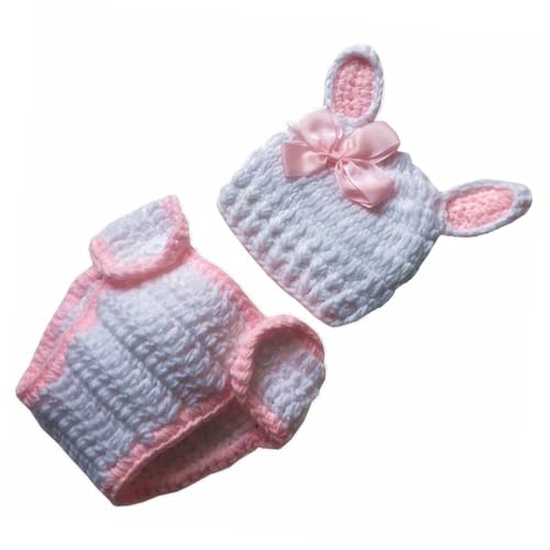 BESTonZON Neugeborenen Fotokostüm Hasenanzug Baumwollgarn Langlebiges Fotoprop für Osterfotos und Babygeschenk Zufälliger Schleife für Neugeborenen Shooting von BESTonZON