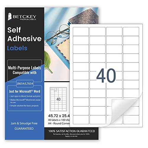 100 Blätter, 45mm x 25mm, Universal Etiketten Selbstklebend Bedruckbar, Sticker Mattes Papier, Aufkleber A4 Kompatibel mit Inkjet & Laser Drucker, 40 Etikett pro Blatt von BETCKEY