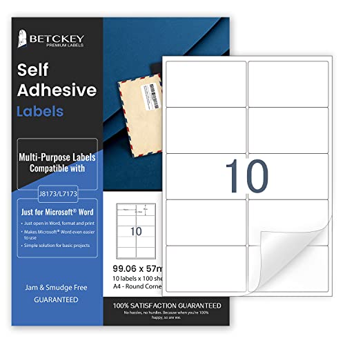 100 Blätter, 99mm x 57mm, Universal Etiketten Selbstklebend Bedruckbar, Sticker Mattes Papier, Aufkleber A4 Kompatibel mit Inkjet & Laser Drucker, 10 Etikett pro Blatt von BETCKEY