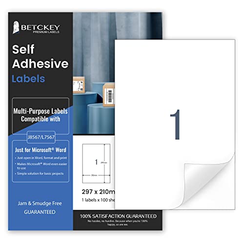 20 Blätter, 210mm x 297mm, Universal Etiketten Selbstklebend Bedruckbar, Sticker Mattes Papier, Aufkleber A4 Kompatibel mit Inkjet & Laser Drucker, 1 Etikett pro Blatt von BETCKEY