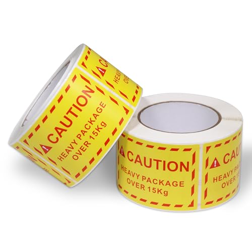 BETCKEY - 2 Rollen gelber Paket-Warnaufkleber, 70mm x 100mm, 1000-Etiketten, die für schweres Paket über 15Kg verwenden von BETCKEY
