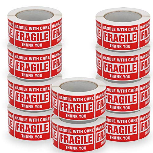 10 Rollen, 50mm x 75mm, Warnaufkleber für zerbrechliche Waren, 5000 Etiketten werden verwendet, um die Verpackung zu schützen, "HANDLE with CARE FRAGILE THANK YOU" von BETCKEY