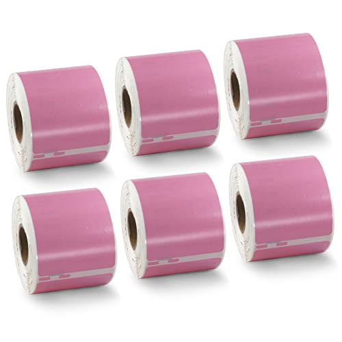 BETCKEY - 6 Große Rollen Rosa Versandetiketten/Namensschilder (Groß) Kompatibel mit DYMO 99014(S0722430), 54mm x 101mm, 1440 Farbige Etiketten für LabelWriter 450 Serie und 4XL von BETCKEY