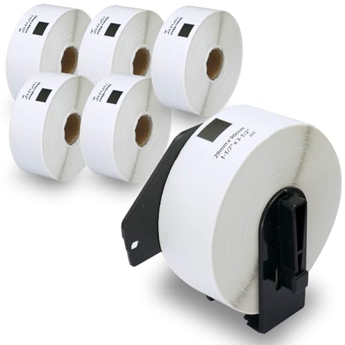 BETCKEY - 6 Rollen DK-11201 Standard-Adressetiketten Kompatibel mit Brother, 29mm x 90mm, 2400 Etiketten für Brother QL Etikettendrucker (1 Wiederverwendbare Etikettenhalter) von BETCKEY