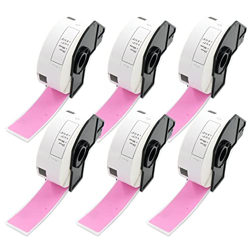 BETCKEY - 6 Rollen DK-11201 Standard-Adressetiketten Kompatibel mit Brother, 29mm x 90mm, 2400 Farbige Etiketten Rosa für Brother QL Etikettendrucker von BETCKEY