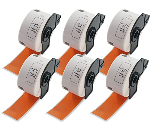 BETCKEY - 6 Rollen DK-11208 Große Adressetiketten Kompatibel mit Brother, 38mm x 90mm, 2400 Farbige Etiketten Orange für Brother QL Etikettendrucker von BETCKEY