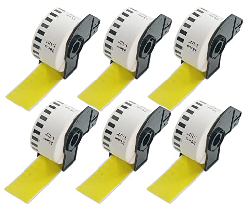 BETCKEY - 6 Rollen DK-22225 Endlosetiketten (Papier) Kompatibel mit Brother, 38mm x 30.48m, 6 Farbige Etiketten Gelb für Brother QL Etikettendrucker von BETCKEY