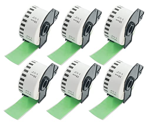 BETCKEY - 6 Rollen DK-22225 Endlosetiketten (Papier) Kompatibel mit Brother, 38mm x 30.48m, 6 Farbige Etiketten Grün für Brother QL Etikettendrucker von BETCKEY