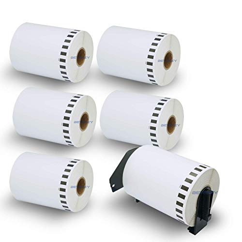 BETCKEY - 6 Rollen DK-22243 Endlose-Versandetiketten (Papier) Kompatibel mit Brother, 102mm x 30.48m, 6 Etiketten für Brother QL Etikettendrucker (1 Wiederverwendbare Etikettenhalter) von BETCKEY