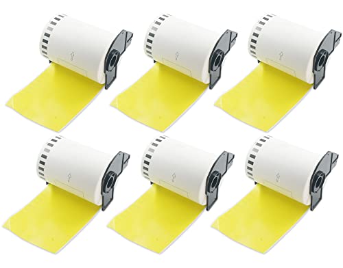 BETCKEY - 6 Rollen DK-22243 Endlose-Versandetiketten (Papier) Kompatibel mit Brother, 102mm x 30.48m, 6 Farbige Etiketten Gelb für Brother QL Etikettendrucker von BETCKEY