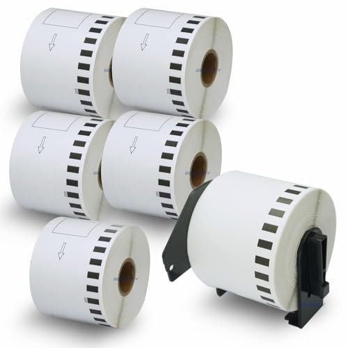 BETCKEY - 6 Rollen DK-22205 Endlosetiketten (Papier) Kompatibel mit Brother, 62mm x 30.48m, 6 Etiketten für Brother QL Etikettendrucker (1 Wiederverwendbare Etikettenhalter) von BETCKEY