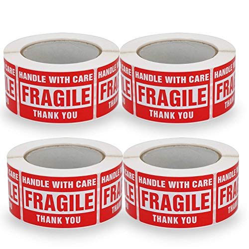 BETCKEY - 50mm x 75mm(2" x 3"), 5000 Roter Verschiffen Warnaufkleber zum Schutz Zerbrechlicher Produkte, HANDLE with CARE FRAGILE THANK YOU", Achtung Versandaufkleber Paketaufkleber 4 Rollen von BETCKEY