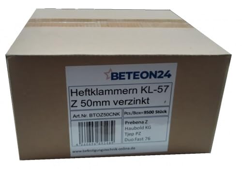Heftklammern Z 50 CNKHA 50mm verzinkt passend für Prebena Z Haubold KG 725 KL-57 (1Box=9,5 Mille) von BETEON24