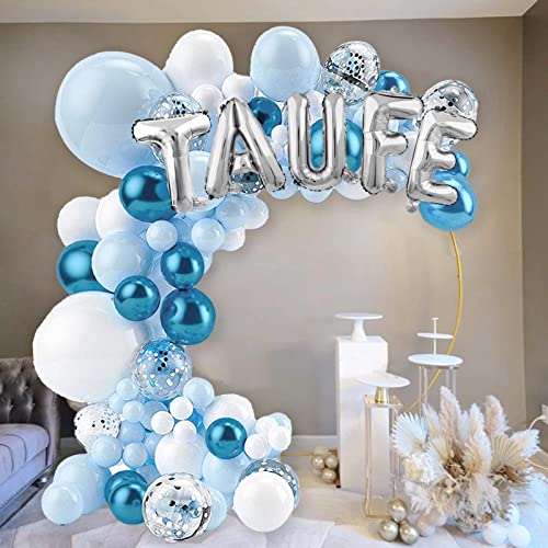 115 Stk Taufe Luftballons Blau Weiß Silber TAUFE Folienballons(16 Zoll) mit Metallic Latex Luftballons(5-18 Zoll) und Ballonbogen Girlande Kits für Taufe Dekoration Mädchen und Jungen Babyparty usw. von BETESSIN