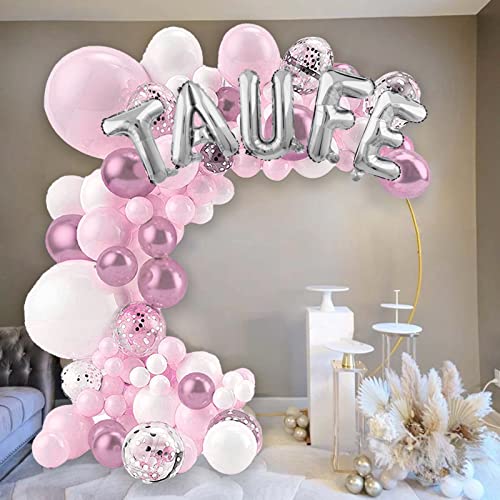 115 Stk Taufe Luftballons Rosa Weiß Silber TAUFE Folienballons(16 Zoll) mit Metallic Latex Luftballons(5-18 Zoll) und Ballonbogen Girlande Kits für Taufe Dekoration Mädchen und Jungen Babyparty usw. von BETESSIN