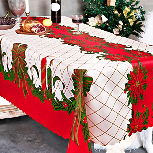 150x180cm Weihnachtstischdecke Rot Weiß Abwaschbar Weihnachten Tischdecke Rechteckig Polyester Tischtuch Wiederverwendbar Partytischdecke für Weihnachten Geburtstag Garten Küche usw. (Dicke: 0.1mm) von BETESSIN