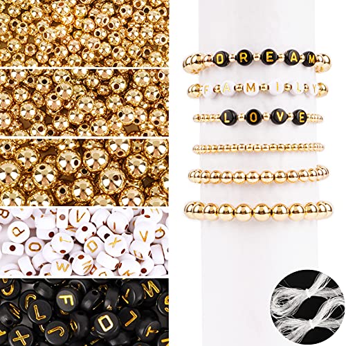 1600 Stück Mini Acrylperlen Set Multi-Größe Gold Runde Perlen mit Weiß und Schwarz Buchstabenperlen Bastelperlen mit Loch Perlen zum Auffädeln Schmuckperlen für Armbänder DIY Schmuck usw. von BETESSIN