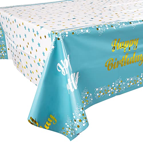 2 Stück 137x183cm Tischdecken Geburtstag Blau Happy Birthday Tischdecke Abwischbar Kunststoff Rechteckige Partytischdecke für Kindergeburtstag Junge und Mädchen usw. (Dicke: 0.025 mm) von BETESSIN