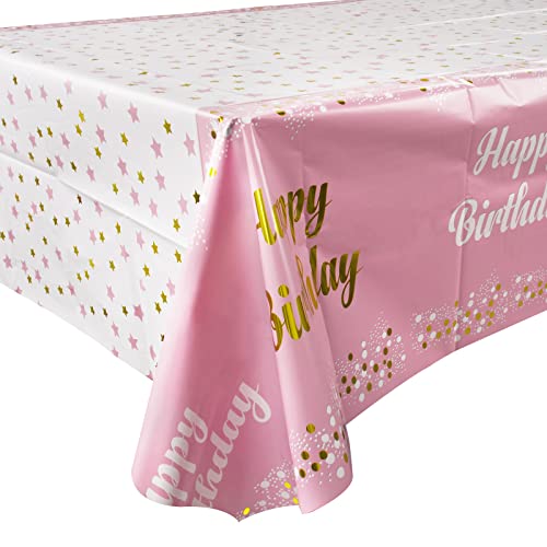 2 Stück 137x183cm Tischdecken Geburtstag Mädchen Rosa Happy Birthday Tischdecke Abwischbar Kunststoff Rechteckige Partytischdecke für Kindergeburtstag Mädchen usw. (Dicke: 0.025 mm) von BETESSIN