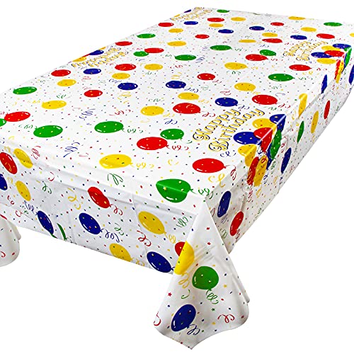 BETESSIN 2 Stück 137x274cm Tischdecken Geburtstag Bunt Rechteckig Happy Birthday Tischdecke Kunststoff Abwischbar Partytischdecke für Geburtstag Feiern Kinderparty usw. (Dicke: 0.03mm) von BETESSIN