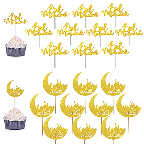 20 Stk / 2 Muster Cupcake Topper Eid Mubarak Papier Deko Mond Cake Dekoration Kuchen Torten Tortendekoration Tortendeko von BETESSIN
