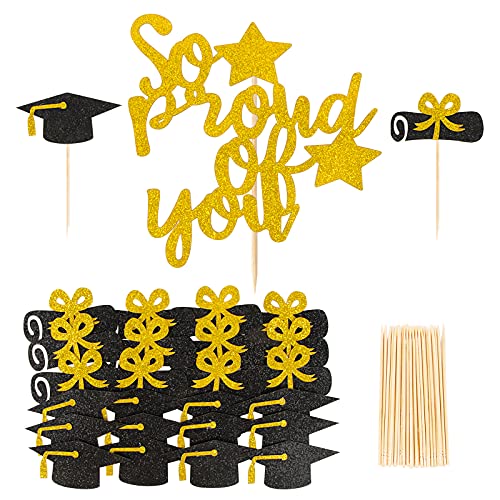 Abschluss Tortendeko Schwarz Gold - So proud of you Tortenstecker mit 24 Stk Absolventenhut Cupcake Toppers Kuchendekoration für Graduation 2025 Abitur Bestandene Prüfung Deko Abschlussfeiern usw. Abschluss Tortendeko Schwarz Gold - So proud of you Tortenstecker mit 24 Stk Absolventenhut Cupcake Toppers Kuchendekoration für Graduation 2025 Abitur Bestandene Prüfung Deko Abschlussfeiern usw. von BETESSIN