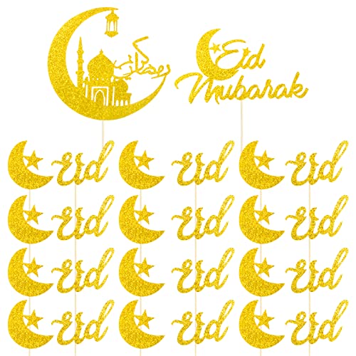 28 Pcs Eid Mubarak Tortendeko Set Glitzer Gold 2 Stk Große Cake Topper und 26 Stk kleine Cupcake Toppers mit 2 Stil Ramadan Kuchendekoration Eid Mubarak Tortenaufsatz 28 Pcs Eid Mubarak Tortendeko Set Glitzer Gold 2 Stk Große Cake Topper und 26 Stk kleine Cupcake Toppers mit 2 Stil Ramadan Kuchendekoration Eid Mubarak Tortenaufsatz von BETESSIN