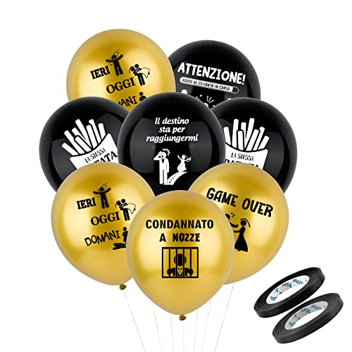 30 pcs Lustige JGA Luftballons Schwarz Gold Latex Balloons mit Italienischer Motiv JGA Deko von BETESSIN