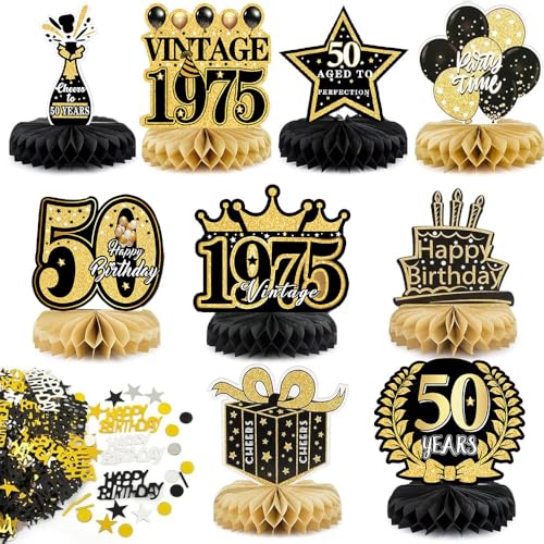 BETESSIN 50. Geburtstag Deko Männer Schwarz Gold - inkl. 9 Stück Bienenwabe Mittelstück und 15g Happy Birthday Konfetti - Tischdekoration zum 50. Geburtstag für Männer und Frauen BETESSIN 50. Geburtstag Deko Männer Schwarz Gold - inkl. 9 Stück Bienenwabe Mittelstück und 15g Happy Birthday Konfetti - Tischdekoration zum 50. Geburtstag für Männer und Frauen von BETESSIN
