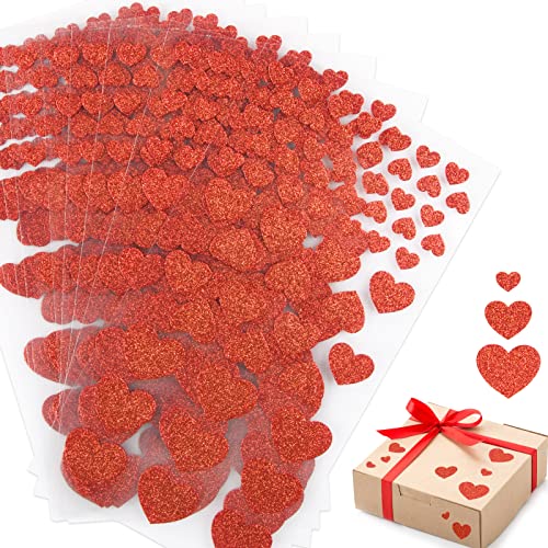 580 Stück 3 Größen Herz Aufkleber Glitzer Rot Herzform Stickers aus PVC Selbstklebend Deko Aufkleber für Handwerk Scrapbook Zubehör Geschenkverpackung DIY Dekoration usw. (10 Blätter) von BETESSIN