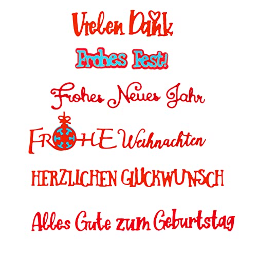 BETESSIN 6 Stück Stanzschablonen Schriften Set Metall Prägeschablone Stanzformen Schablonen für Weihnachten Neues Jahr Fest Geburtstag Dank Herzlichen Glückwunsch Handwerk DIY Dekoration usw. von BETESSIN