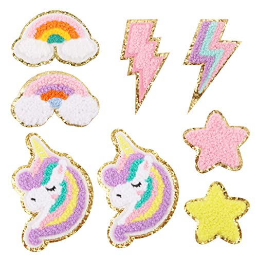 8 Pcs Chenille Patches Einhorn Aufnäher zum Aufbügeln Niedlicher Einhorn Bügelbilder Kinder DIY Aufnäher für Kleidung Rucksäcke Jacken Jeans T-Shirt Patches Applikation Mädchen usw. von BETESSIN