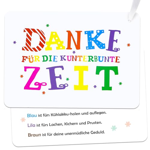 BETESSIN 10 Stück Kita Abschied Geschenkanhänger Karten - Danke für die kunterbunte Zeit - Anhänger Etiketten für Abschiedsgeschenk Kindergarten, Dankeschön Geschenk Erzieherin uvm. von BETESSIN