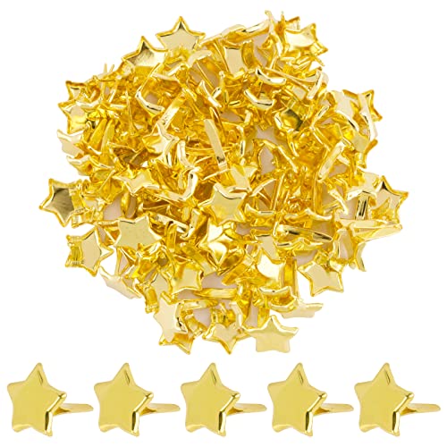 BETESSIN 100pcs Mini Sterne Brads Musterklammern Metall 8MM Verschlussklammern Gold Klammern Musterbeutelklammern Bastelklammern für DIY Scrapbooking Basteln Papierverschluss von BETESSIN