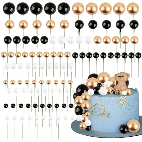 BETESSIN 105pcs Tortendeko Kugeln Happy Birthday Kuchendeko Schwarz Schaumkugel Deko Torten Cupcake Topper Geburtstag Babyparty Hochzeit Kuchen Dekoration Kuchenaufsatz Gold Weiß 1,5cm-4cm BETESSIN 105pcs Tortendeko Kugeln Happy Birthday Kuchendeko Schwarz Schaumkugel Deko Torten Cupcake Topper Geburtstag Babyparty Hochzeit Kuchen Dekoration Kuchenaufsatz Gold Weiß 1,5cm-4cm von BETESSIN
