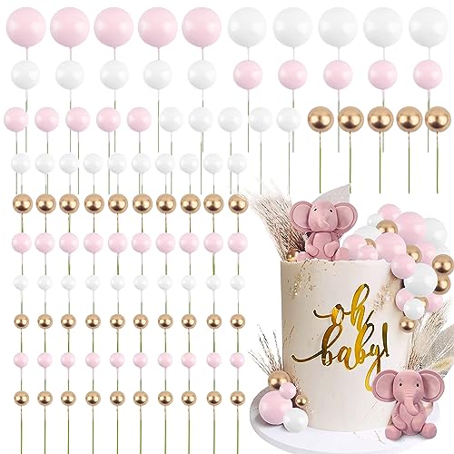 BETESSIN 105pcs Tortendeko Kugeln Rosa Happy Birthday Kuchendeko Schaumkugel Deko Torten Cupcake Topper Geburtstag Babyparty Hochzeit Kuchen Dekoration Kuchenaufsatz Gold Weiß 1,5cm-4cm von BETESSIN