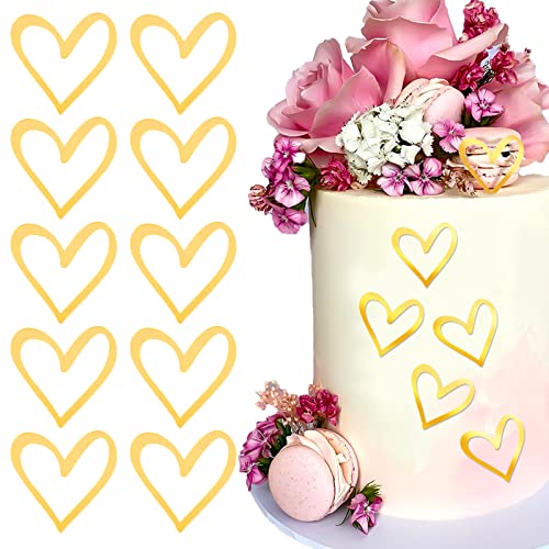 BETESSIN 10Pcs Torten Deko Herzen Acryl Kuchen Deko Herz Cake Topper Gold Kuchen Dekoration Geburtstag Tortenaufsatz Set für Hochzeit Party Feier Geschenkverpackung von BETESSIN