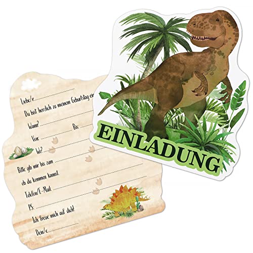 BETESSIN 12x Dino Einladungskarten zum Kindergeburtstag Dinosaurier Einladungen für Kinder zum Geburtstag Junge Dino-Party Dinosaurier Mottoparty usw. von BETESSIN