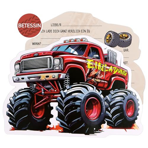 BETESSIN 12x Einladungskarten Kindergeburtstag Junge - Monstertruck Einladungen für Kinder zum Geburtstag, Rennspiele Mottoparty usw. von BETESSIN