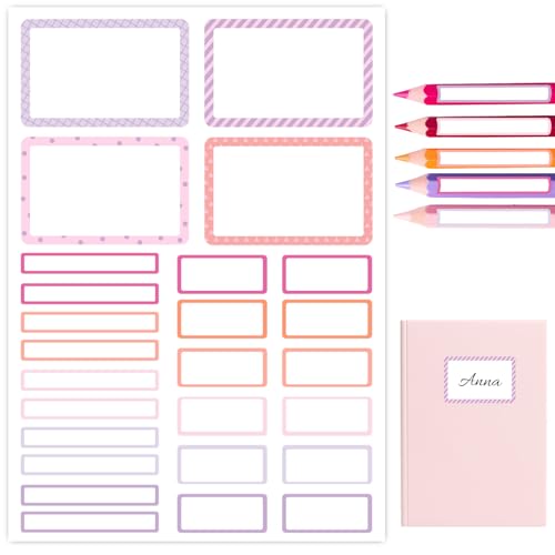 BETESSIN 130 Stück Etiketten Selbstklebend Schule - Schuletiketten Rosa - Klebeetiketten zum Beschriften - Namensetiketten Buchetiketten zur Einschulung für Schulkind Mädchen & Junge von BETESSIN