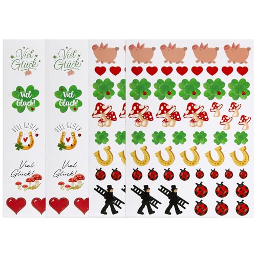 BETESSIN 136pcs Viel Glück Aufkleber Kleeblatt Sticker Glücksbringer Geschenk Etiketten Schwein Sticker 4cm Herzen Marienkäfer Hufeisen Weihnachten Geschenkaufkleber Scrapbooking BETESSIN 136pcs Viel Glück Aufkleber Kleeblatt Sticker Glücksbringer Geschenk Etiketten Schwein Sticker 4cm Herzen Marienkäfer Hufeisen Weihnachten Geschenkaufkleber Scrapbooking von BETESSIN