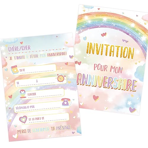 BETESSIN 12 Pcs Französisch Einladungskarten zum Geburtstag Regenbogen Karten Geburtstagseinladungen BETESSIN 12 Pcs Französisch Einladungskarten zum Geburtstag Regenbogen Karten Geburtstagseinladungen von BETESSIN