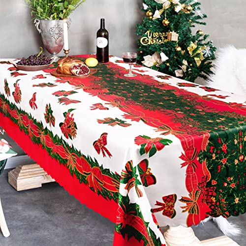 BETESSIN 150x180cm Weihnachtstischdecke Rot-Weiß Abwaschbare Tischdecke aus Polyester Wiederverwendbare Partytischdecke für Weihnachten, Geburtstag usw. (Dicke: 0.1mm) von BETESSIN