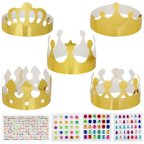 BETESSIN 15pcs Papier Kronen Partyhüte Geburtstag Geburtstagskrone Papier Gold mit 4 Strasssteine Selbstklebend Papierkrone Kindergeburtstag Party Zubehör für Geburtstagsparty Babyshower von BETESSIN