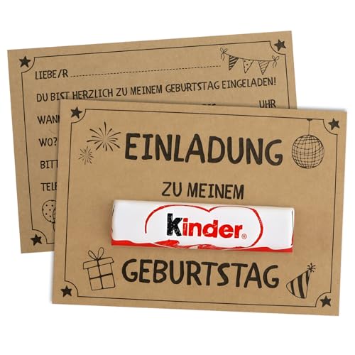 BETESSIN 15x Einladungskarten Kindergeburtstag Junge & Mädchen - Originelle Einladung aus Kraftpapier - Einladungen Kindergeburtstag Jungs - Geburtstagseinladungen Kinder (Ohne Schokolade) von BETESSIN