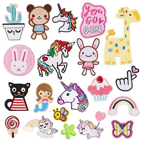 BETESSIN 20 Stücke Kinder Patches zum Aufbügeln Patches Aufnäher Mädchen Applikationen Tiere Einhorn Meerjungfrau Aufbügelflicken für Kleidung Jeans T-Shirt Hut Tasche von BETESSIN