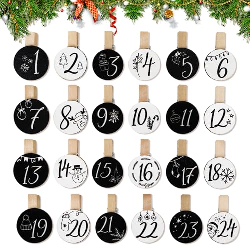 BETESSIN 24 Adventskalender Zahlen Holz - Runde Holzklarmmern mit Zahlen 1-24 - Klammern für Adventskalender zum selber Basteln - Holzzahlen für Weihnachtskalender, Weihnachtsdeko UVM. BETESSIN 24 Adventskalender Zahlen Holz - Runde Holzklarmmern mit Zahlen 1-24 - Klammern für Adventskalender zum selber Basteln - Holzzahlen für Weihnachtskalender, Weihnachtsdeko UVM. von BETESSIN