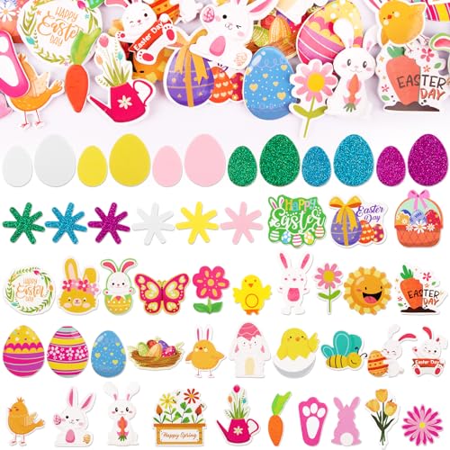 BETESSIN 286pcs Ostern Basteln Aufkleber Schaumstoff Glitzer Moosgummi Sticker Ostern Bastelset Selbstklebend Schaum Aufkleber Ostereier Osterhasen Sticker für Karten Fenster Dekoration von BETESSIN