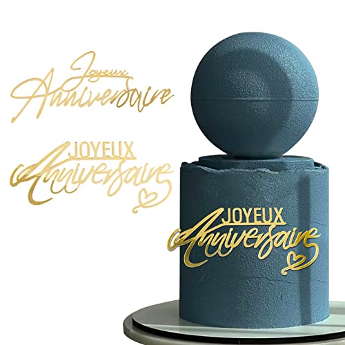 BETESSIN 2Pcs Französisch Joyeux Anniversaire Tortendeko Acryl Kuchen Dekoration Cake Cupcake Torten Topper Gold Party Dekoration von BETESSIN