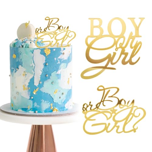 BETESSIN 2pcs Girl or Boy Tortendeko Gold Acryl Cake Topper Junge Oder Mädchen Kuchendeko Girl or Boy Deko Gender Reveal Party Baby Shower Dusche Babyparty Kuchen Dekoration von BETESSIN